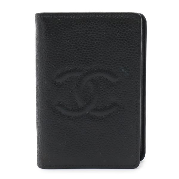 CHANEL シャネル ココマーク カードケース 名刺入れ パスケース キャビアスキン レザー ブラ...