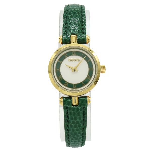 GUCCI グッチ ホワイト文字盤 GP 革ベルト レディース QZ クォーツ 腕時計 2000L