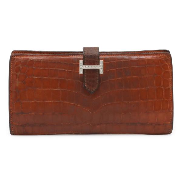 HERMES エルメス ベアン クラシック 2つ折長財布 二つ折り クロコダイル ニロティカス ワニ...