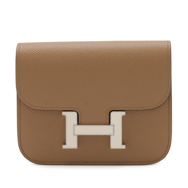 HERMES エルメス コンスタンス スリム 2つ折財布 二つ折り財布 ヴォーエプソン レザー チャ...