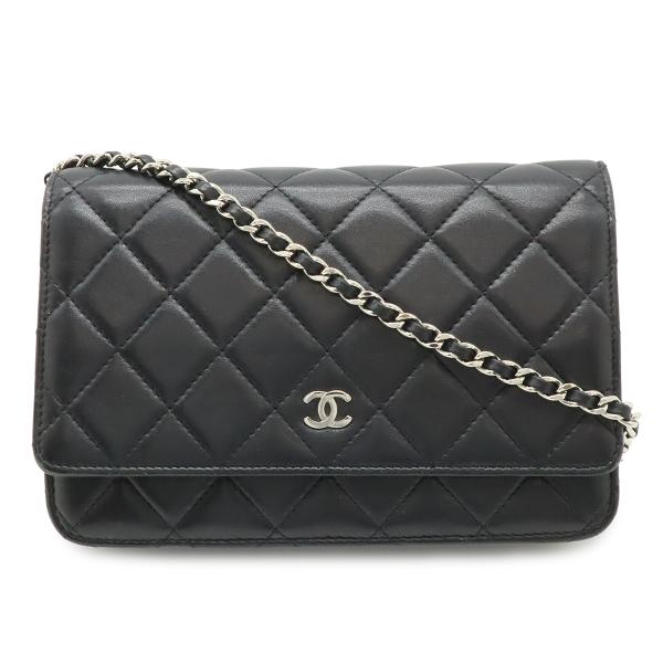 CHANEL シャネル マトラッセ チェーンウォレット ショルダーバッグ ポシェット ラムスキン レ...