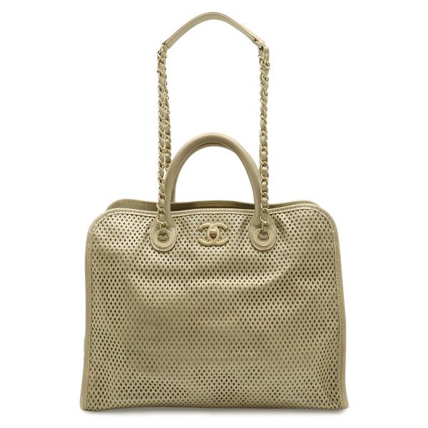 CHANEL シャネル フレンチリビエラ ココマーク メッシュ パンチング トートバッグ チェーンシ...