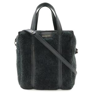 BALENCIAGA バレンシアガ バザール ショッパーXS ロゴ ハンドバッグ ショルダーバッグ 斜め掛け レザー ムートン ブラック 黒 452458