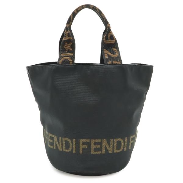 FENDI フェンディ ロゴ トートバッグ ハンドバッグ ナイロンキャンバス カーキ ブラック 黒 ...