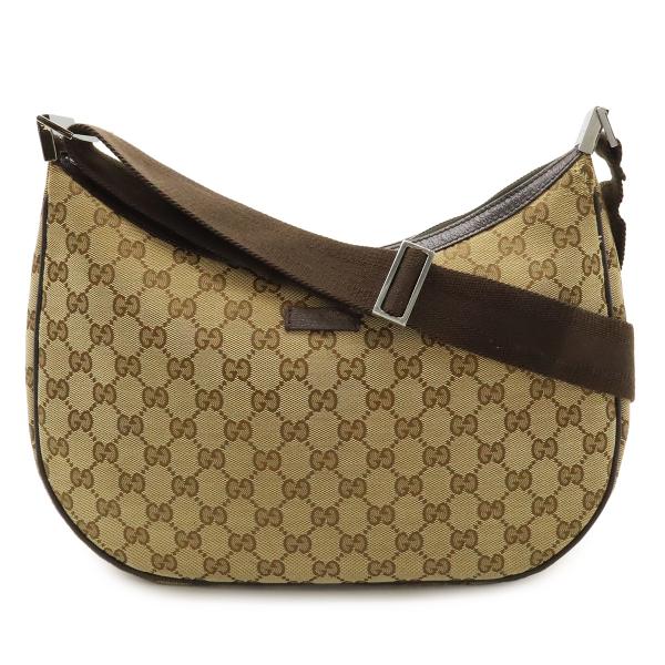 GUCCI グッチ GGキャンバス ショルダーバッグ 斜め掛け レザー カーキベージュ 茶 ダークブ...