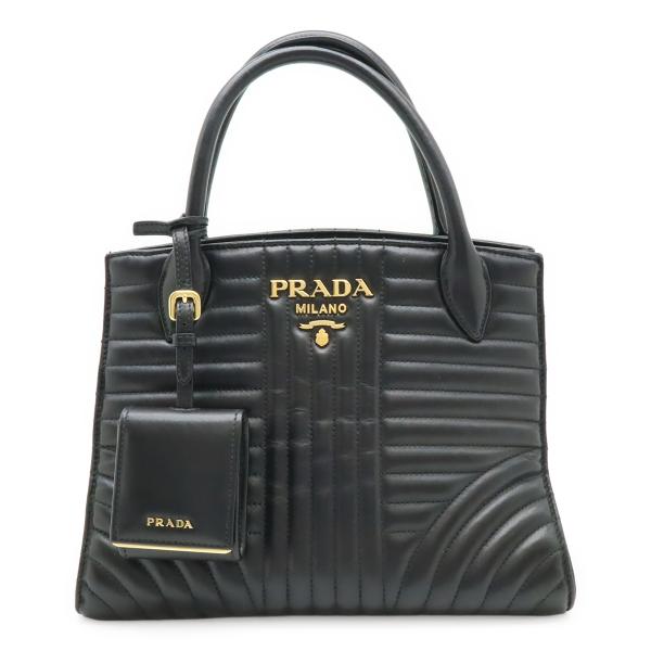 PRADA プラダ ダイアグラム ハンドバッグ レザー NERO 黒 ブラック ゴールド金具 ショル...