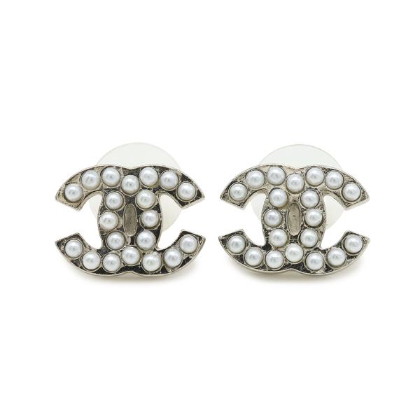 CHANEL シャネル ココマーク パールピアス メタル フェイクパール ホワイト 09V シルバー...