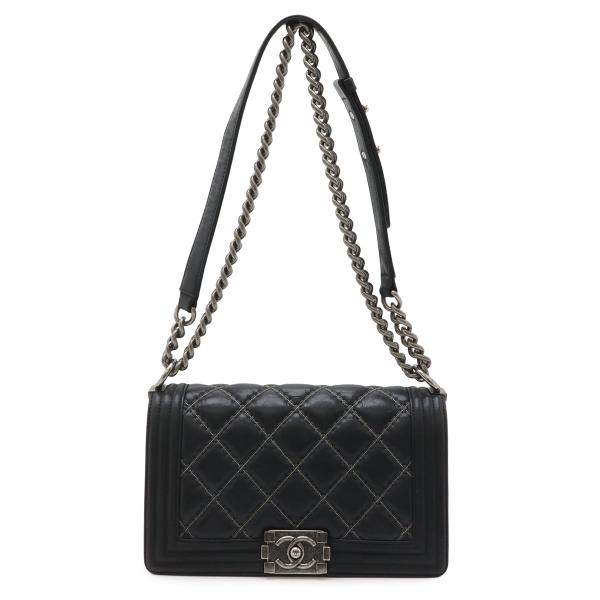 CHANEL シャネル ボーイシャネル25 ココマーク ビーズ チェーンショルダーバッグ レザー ブ...
