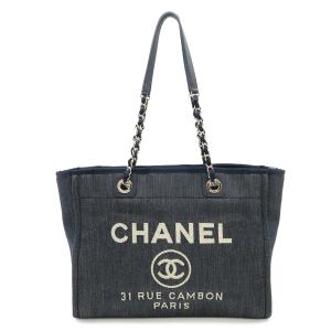 CHANEL シャネル ドーヴィル トートMM ミディアム トートバッグ ショルダーバッグ チェーンショルダー デニム ネイビー 紺 シルバー金具