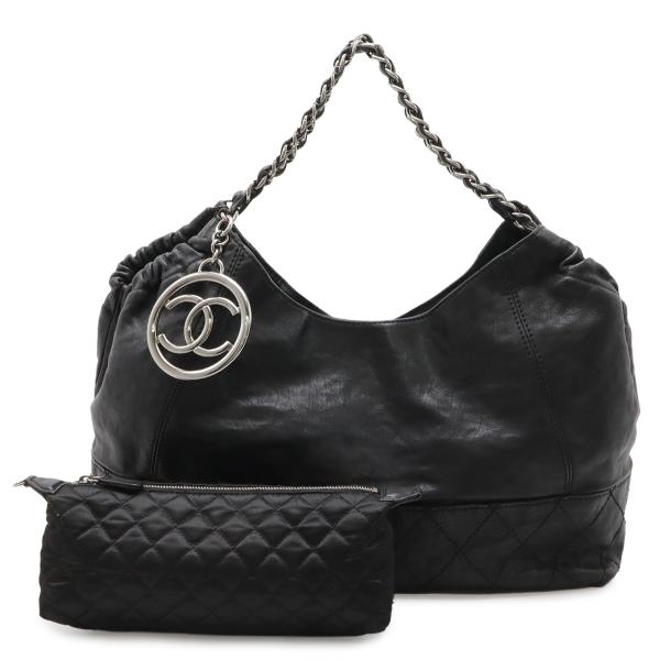 CHANEL シャネル ココカバス ココマーク ショルダーバッグ チェーンショルダー レザー ブラッ...
