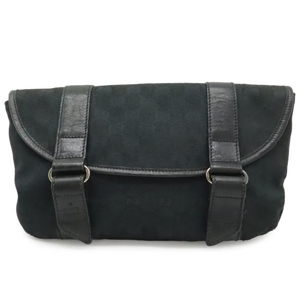 GUCCI グッチ GGキャンバス ボディバッグ ウエストバッグ ウエストポーチ レザー ブラック ...