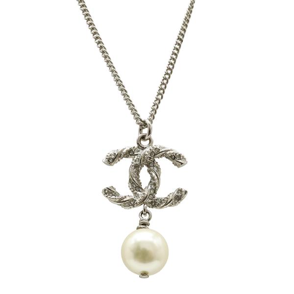 CHANEL シャネル ココマーク フェイクパール ネックレス ペンダント メタル ラインストーン ...