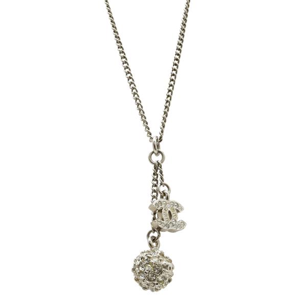 CHANEL シャネル ミラーボール ココマーク ネックレス ペンダント メタル ラインストーン シ...