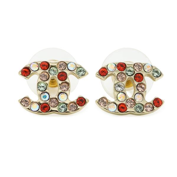 CHANEL シャネル ココマーク ピアス ラインストーン GP マルチカラー ゴールド 04A