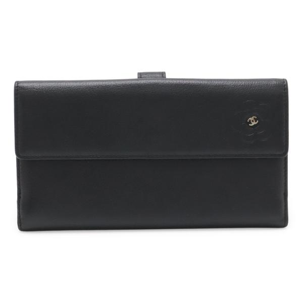 CHANEL シャネル カメリア Wホック ダブルホック 長財布 レザー ブラック 黒 シルバー金具...