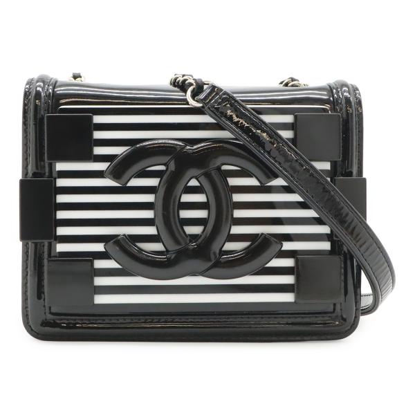 CHANEL シャネル レゴボーイ プラスチック ココマーク ボーダー チェーンショルダーバッグ ポ...