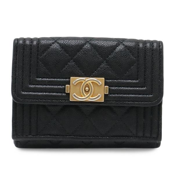 CHANEL シャネル ボーイシャネル マトラッセ ココマーク スモールフラップウォレット 3つ折財...
