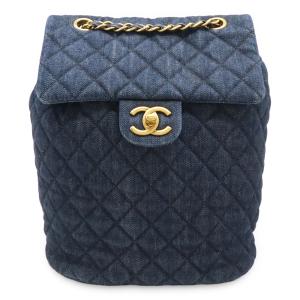 CHANEL シャネル マトラッセ ココマーク チェーンショルダー バックパック リュックサック デニム レザー ネイビー 紺 ゴールド金具