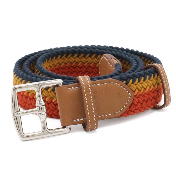 HERMES エルメス ロカバール エトリヴィエール ベルト 編み込み ワックスコットン レザー オ...