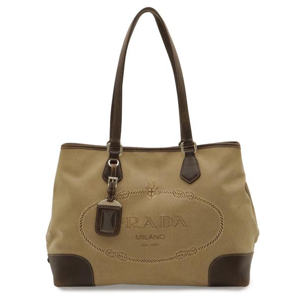 PRADA プラダ ロゴジャガード トートバッグ ショルダーバッグ セミショルダー 肩掛け カーキベ...