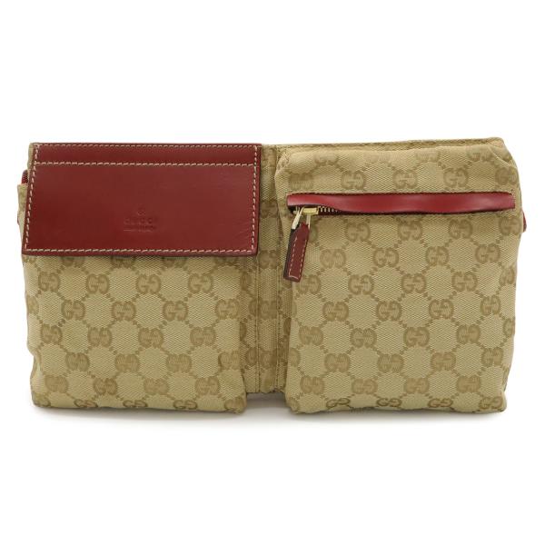 GUCCI グッチ GGキャンバス シェリーライン ボディバッグ ウエストポーチ ヒップバッグ レザ...