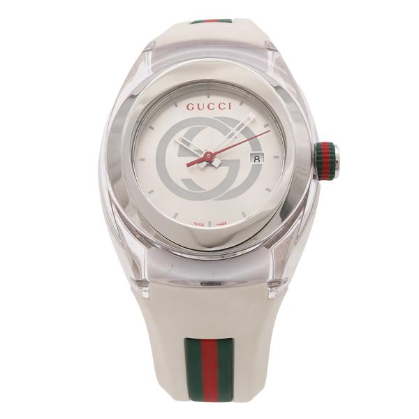 GUCCI グッチ シンク シルバー文字盤 SS ラバー インターロッキングG シェリー レディース...