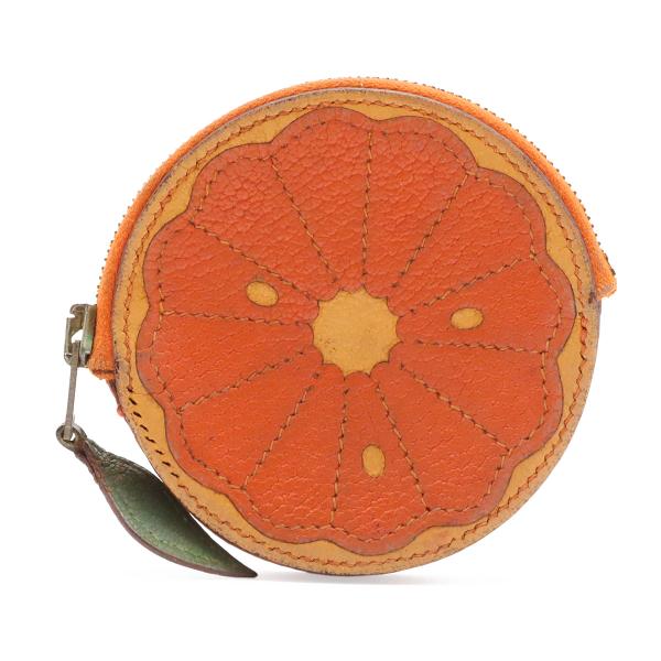 HERMES エルメス コインケース 小銭入れ コインパース フルーツ オレンジモチーフ レザー オ...