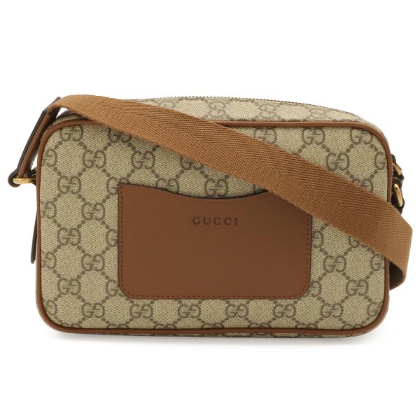 GUCCI グッチ GGエンブレム ショルダーバッグ 斜め掛け ショルダー キャンバス レザー ベー...