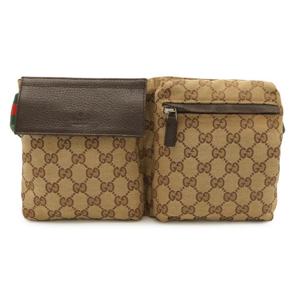 GUCCI グッチ GGキャンバス シェリーライン ボディバッグ ウエストポーチ ヒップバッグ レザ...