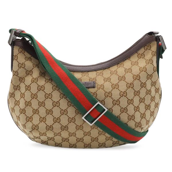 GUCCI グッチ GGキャンバス シェリーライン ショルダーバッグ 斜め掛け レザー カーキベージ...