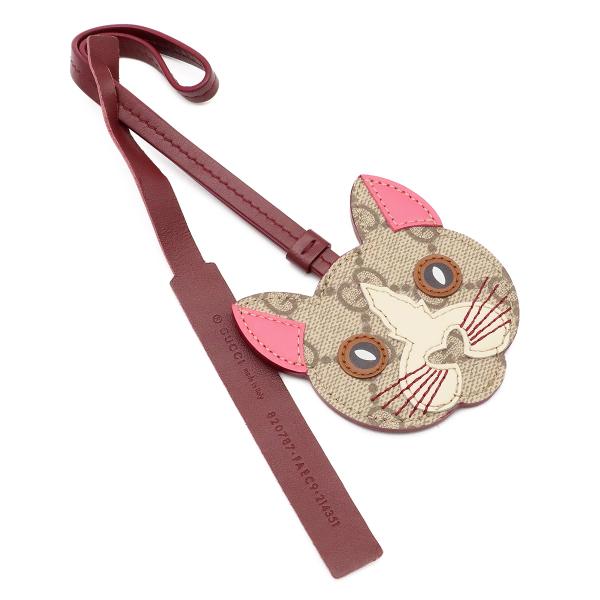 GUCCI グッチ GGスプリーム キャット シェイプ チャーム 猫 ネコ バッグチャーム ストラッ...
