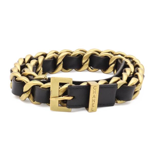 CHANEL シャネル レザー チェーンベルト ブラック 黒 ゴールド金具 #75 94A