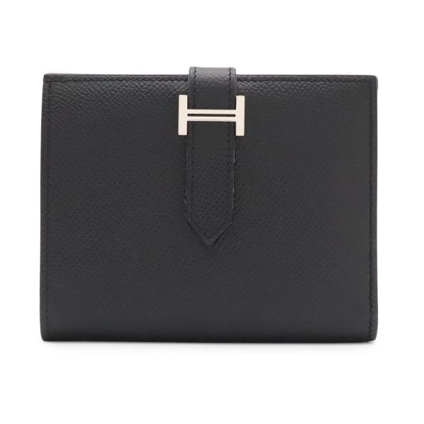 HERMES エルメス ベアンコンパクト 2つ折り財布 二つ折り財布 ヴォーエプソン レザー ブラッ...