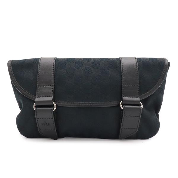 GUCCI グッチ GGキャンバス ボディバッグ ウエストバッグ ウエストポーチ レザー ブラック ...