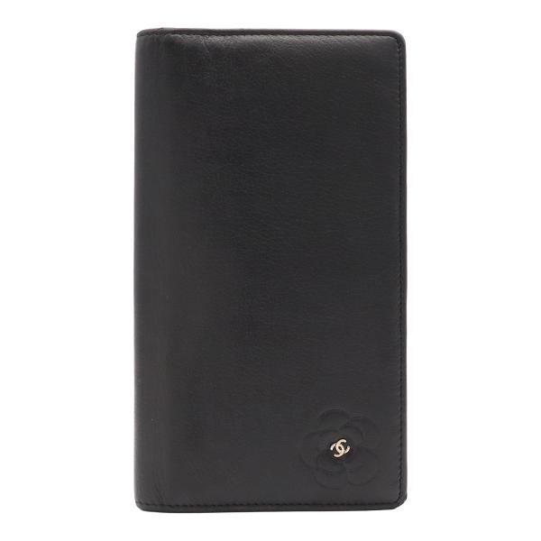 CHANEL シャネル バタフライカメリア ココマーク 2つ折長財布 二つ折り長財布 レザー ブラッ...