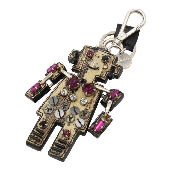 PRADA プラダ ロボット キーホルダー バッグチャーム キーリング リザード調レザー メタル ビ...
