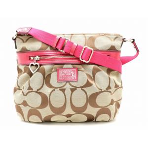 Coach コーチ 無料サンプルok デイジー ポピー シグネチャー ファイルバッグ ショルダーバッグ ピンク 斜め掛け 中古 カーキベージュ F K
