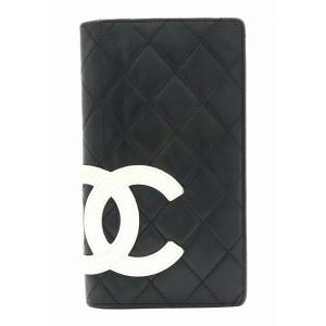 Chanel シャネル カンボンライン ココマーク 2つ折長財布 レザー ソフトカーフ 黒 6717 白 K ブラック 中古 ホワイト 新作 ピンク