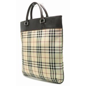 Burberry バーバリー ノバチェック トートバッグ 舗 ハンドバッグ マチなし ナイロン レザー ブラック レッド ベージュ 中古 ダークブラウン