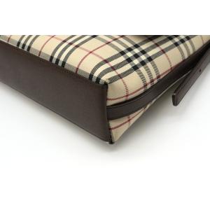 Burberry バーバリー ショルダーバッグ ワンショルダー セミショルダー 肩掛け チェック柄 セール価格 キャンバス ダークブラウン ベージュ 中古 茶 レザー