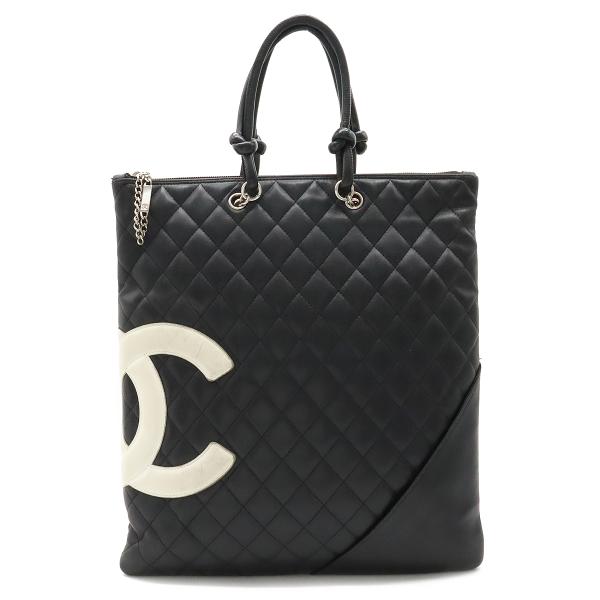 CHANEL シャネル カンボンライン ココマーク フラット トートバッグ ソフトカーフ ブラック ...