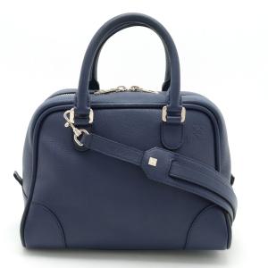 LOEWE ロエベ アマソナ75 スモール アナグラム ハンドバッグ ミニバッグ 2WAY ショルダーバッグ レザー ネイビー｜blumin