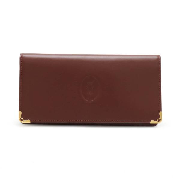 Cartier カルティエ マストライン 2つ折長財布 二つ折り長札入れ レザー ボルドー ゴールド...
