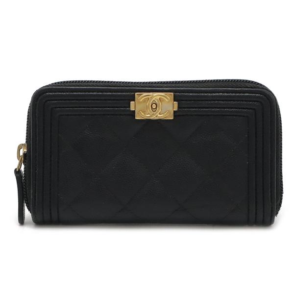 CHANEL シャネル ボーイシャネル マトラッセ ココマーク 2つ折財布 二つ折り財布 ラウンドフ...