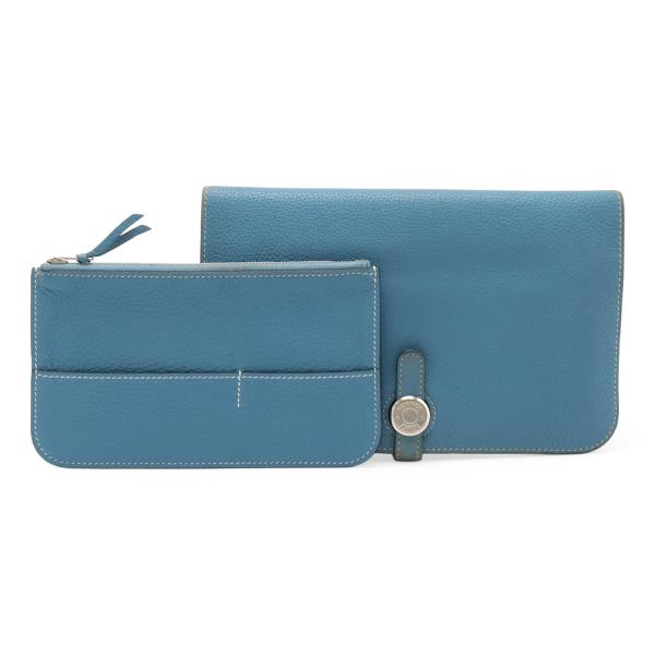 HERMES エルメス ドゴンデュオ ドゴンGM 2つ折長財布 二つ折り長財布 トゴ レザー ブルー...