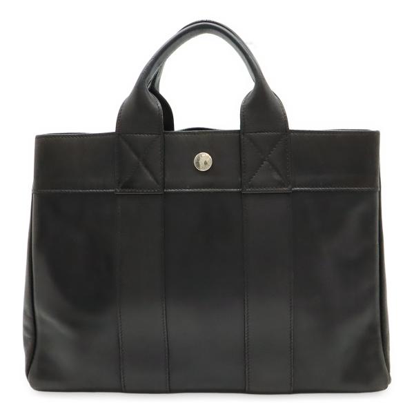 HERMES エルメス フールトゥPM トートPM トートバッグ ハンドバッグ オールレザー ブラッ...