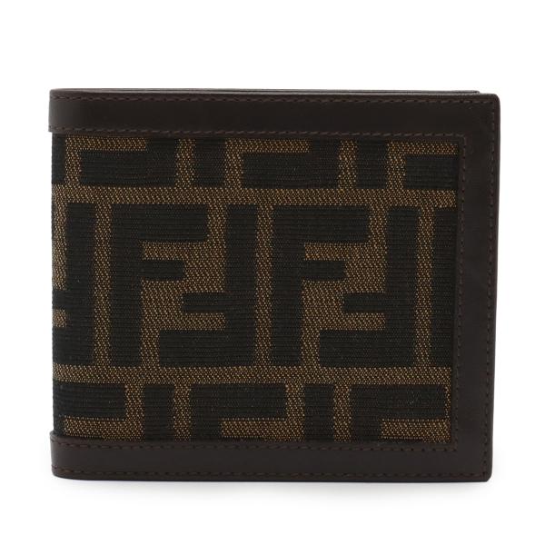 FENDI フェンディ ズッカ柄 2つ折財布 二つ折り財布 キャンバス レザー ダークブラウン カー...
