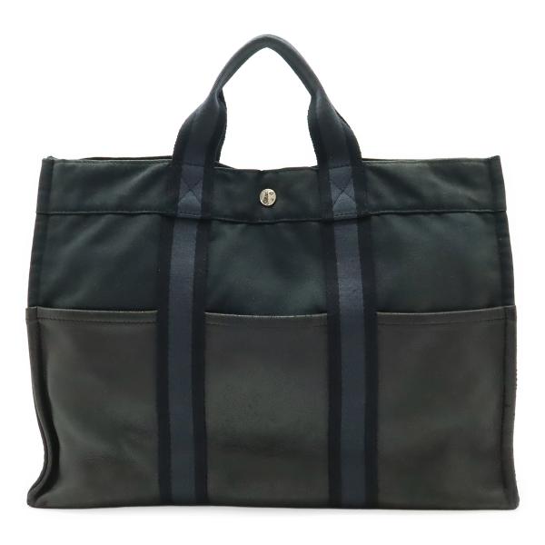 HERMES エルメス フールトゥ トートMM ハーフレザー トートバッグ ハンドバッグ キャンバス...