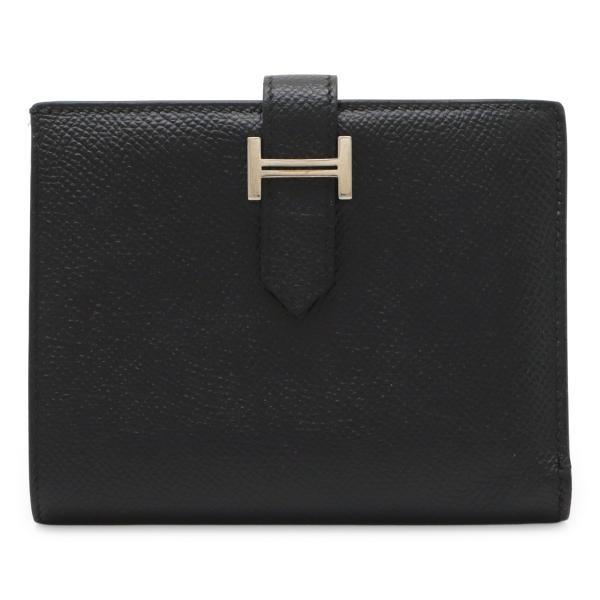 HERMES エルメス ベアンコンパクト 2つ折り財布 二つ折り財布 ヴォーエプソン レザー ブラッ...