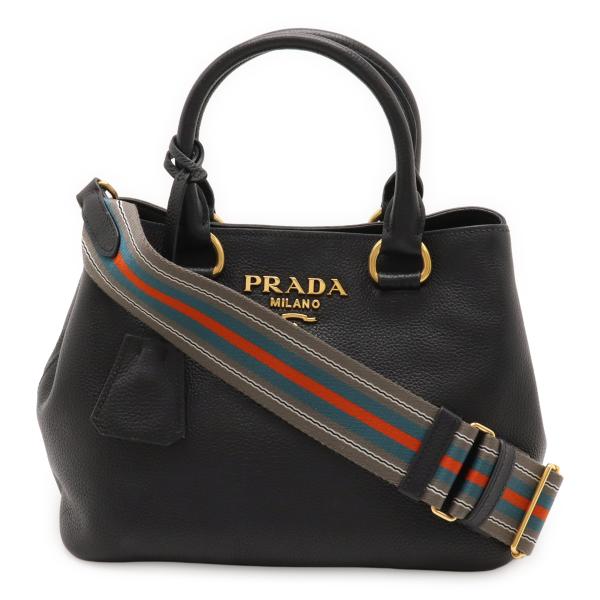 PRADA プラダ ハンドバッグ 2WAY ショルダーバッグ レザー NERO 黒 ブラック ゴール...